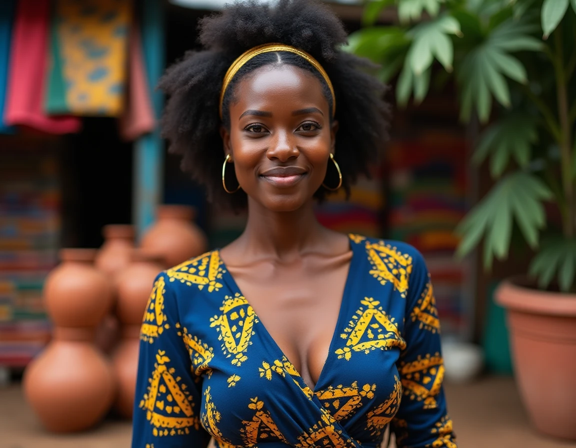 Portrait d'une femme nigériane en tenue Ankara traditionnelle représentant la diversité et la richesse des standards de beauté africains