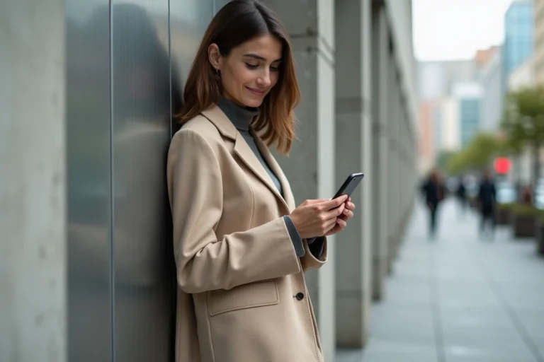 Jeune femme urbaine en blazer large et turtleneck