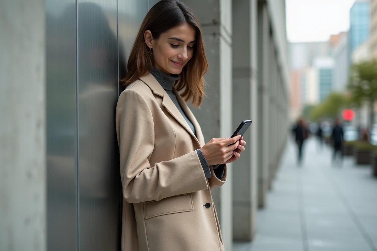 Jeune femme urbaine en blazer large et turtleneck