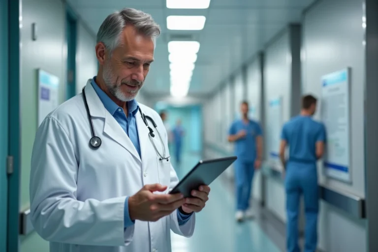 Médecin en blouse blanche dans un hôpital français